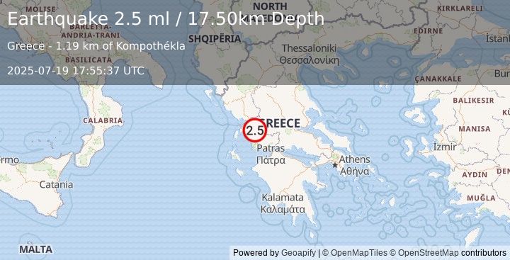 Earthquake GREECE (2.5 ml) (2025-07-19 17:55:37 UTC)