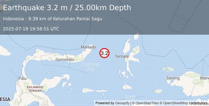 Earthquake MOLUCCA SEA (3.2 m) (2025-07-19 19:58:51 UTC)