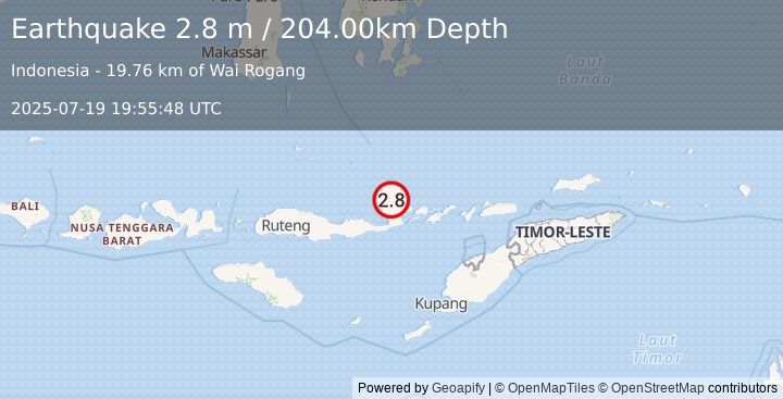 Earthquake FLORES REGION, INDONESIA (2.8 m) (2025-07-19 19:55:48 UTC)