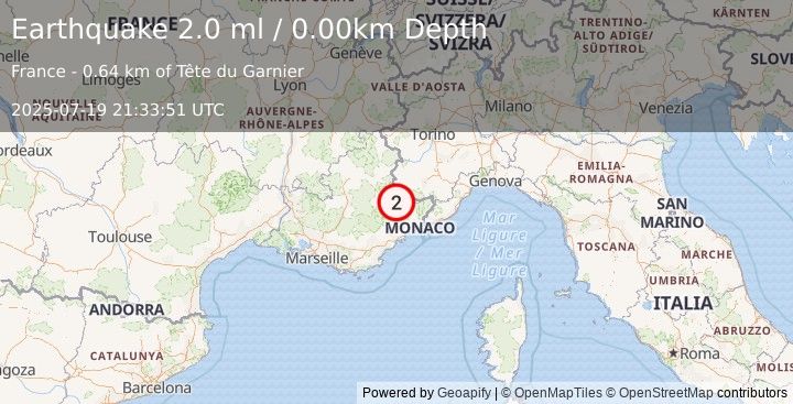 Earthquake FRANCE (2.0 ml) (2025-07-19 21:33:51 UTC)