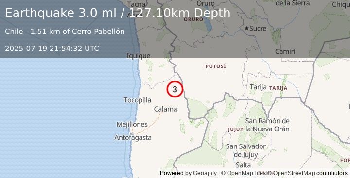 Earthquake ANTOFAGASTA, CHILE (3.0 ml) (2025-07-19 21:54:32 UTC)