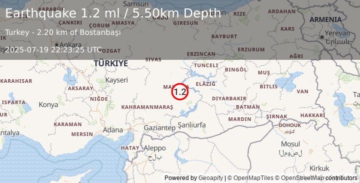 Earthquake EASTERN TURKEY (1.2 ml) (2025-07-19 22:23:25 UTC)