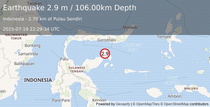 Earthquake SULAWESI, INDONESIA (2.9 m) (2025-07-19 22:29:34 UTC)