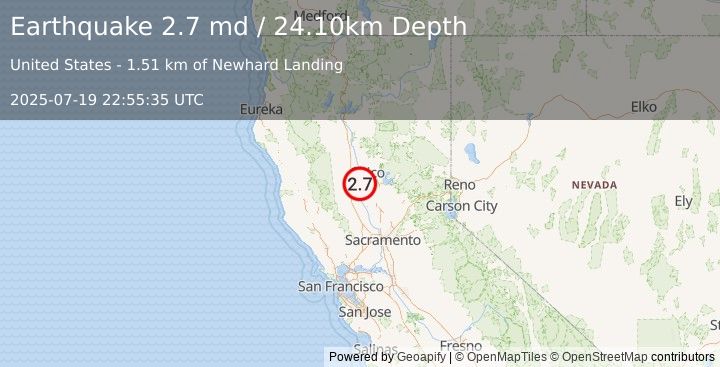 Earthquake NORTHERN CALIFORNIA (2.7 md) (2025-07-19 22:55:35 UTC)