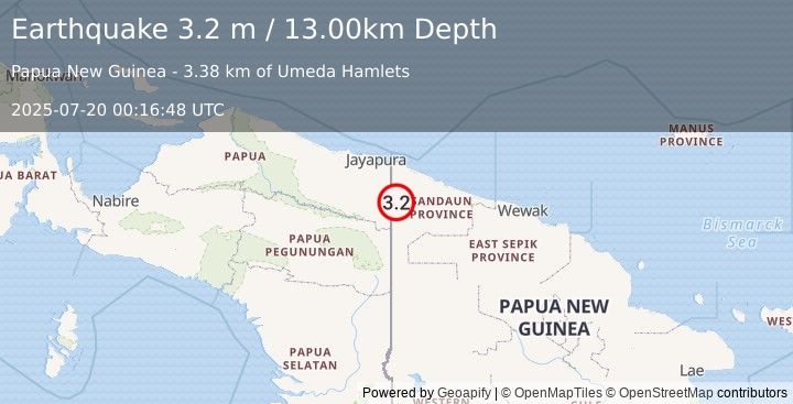 Earthquake NEW GUINEA, PAPUA NEW GUINEA (3.2 m) (2025-07-20 00:16:48 UTC)