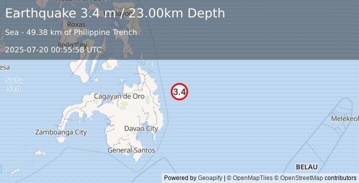 Earthquake PHILIPPINE ISLANDS REGION (3.4 m) (2025-07-20 00:55:58 UTC)