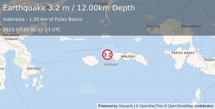 Earthquake CERAM SEA, INDONESIA (3.2 m) (2025-07-20 01:07:23 UTC)