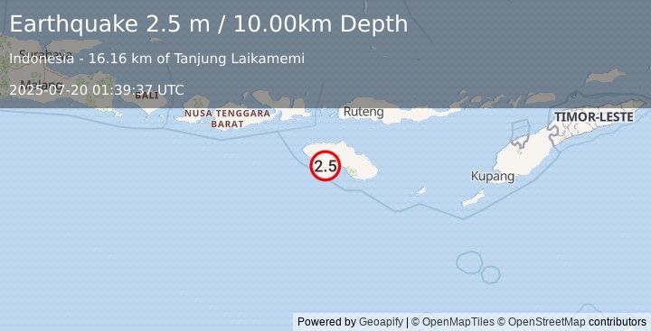 Earthquake SUMBA REGION, INDONESIA (2.5 m) (2025-07-20 01:39:37 UTC)