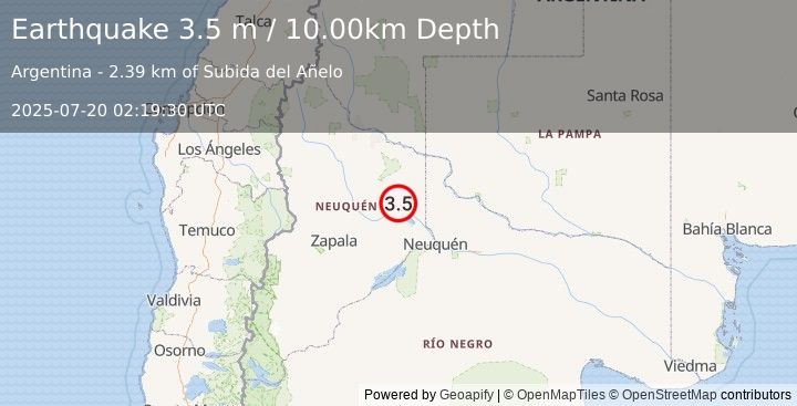 Earthquake NEUQUEN, ARGENTINA (3.5 m) (2025-07-20 02:19:30 UTC)