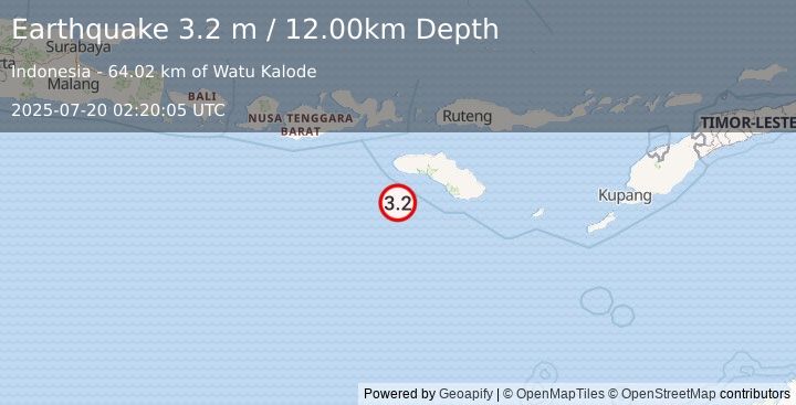 Earthquake SUMBA REGION, INDONESIA (3.2 m) (2025-07-20 02:20:05 UTC)