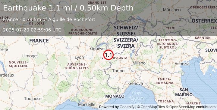 Earthquake FRANCE (1.1 ml) (2025-07-20 02:59:06 UTC)