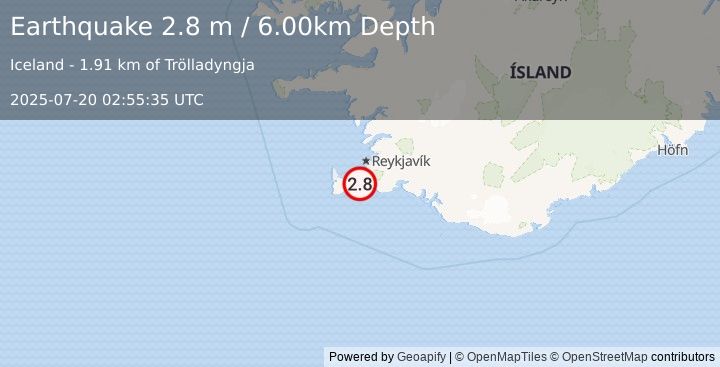 Earthquake ICELAND REGION (2.8 m) (2025-07-20 02:55:35 UTC)