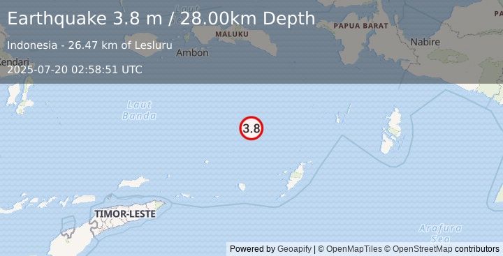 Earthquake BANDA SEA (3.8 m) (2025-07-20 02:58:51 UTC)