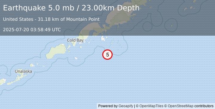 Earthquake ALASKA PENINSULA (4.7 mw) (2025-07-20 03:58:51 UTC)