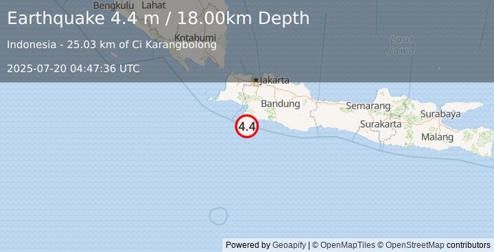 Earthquake JAVA, INDONESIA (4.4 m) (2025-07-20 04:47:36 UTC)