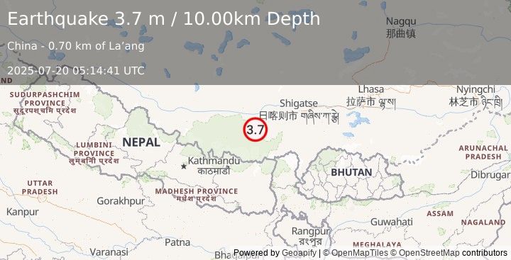 Earthquake WESTERN XIZANG (3.7 m) (2025-07-20 05:14:41 UTC)