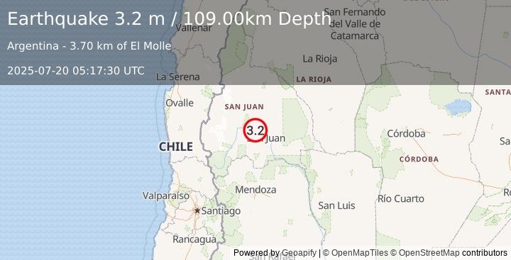 Earthquake SAN JUAN, ARGENTINA (3.2 m) (2025-07-20 05:17:30 UTC)