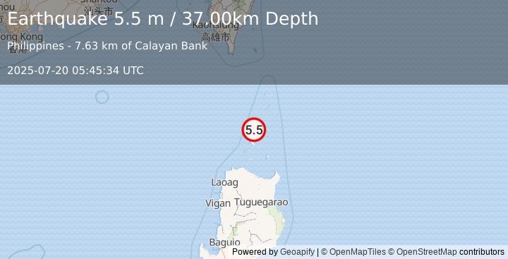 Earthquake BABUYAN ISL REGION, PHILIPPINES (5.5 mw) (2025-07-20 05:45:32 UTC)