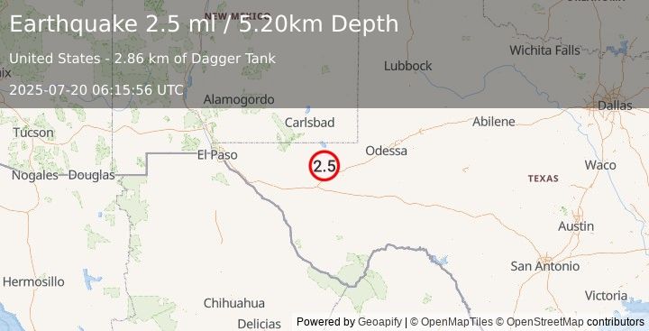 Earthquake WESTERN TEXAS (2.5 ml) (2025-07-20 06:15:56 UTC)