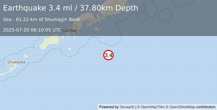 Earthquake SOUTH OF ALASKA (3.4 ml) (2025-07-20 06:10:05 UTC)