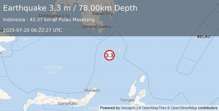 Earthquake KEPULAUAN TALAUD, INDONESIA (3.3 m) (2025-07-20 06:22:27 UTC)