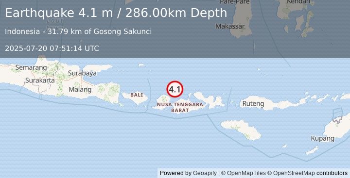 Earthquake BALI SEA (4.1 m) (2025-07-20 07:51:14 UTC)