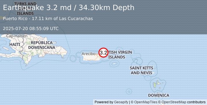 Earthquake PUERTO RICO REGION (3.2 md) (2025-07-20 08:55:09 UTC)