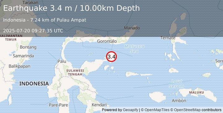 Earthquake SULAWESI, INDONESIA (3.4 m) (2025-07-20 09:27:35 UTC)