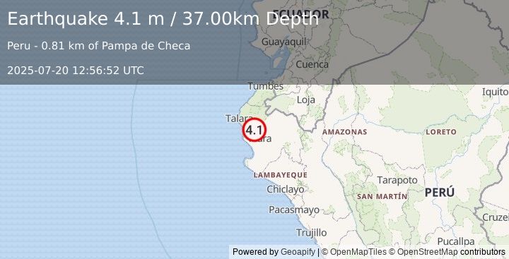 Earthquake PERU-ECUADOR BORDER REGION (4.1 m) (2025-07-20 12:56:52 UTC)