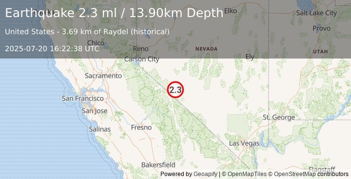 Earthquake NEVADA (2.3 ml) (2025-07-20 16:22:38 UTC)