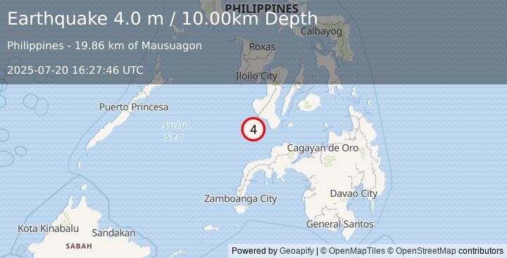 Earthquake NEGROS, PHILIPPINES (4.0 m) (2025-07-20 16:27:46 UTC)