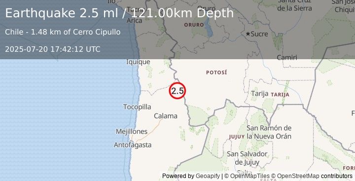 Earthquake ANTOFAGASTA, CHILE (2.5 ml) (2025-07-20 17:42:12 UTC)