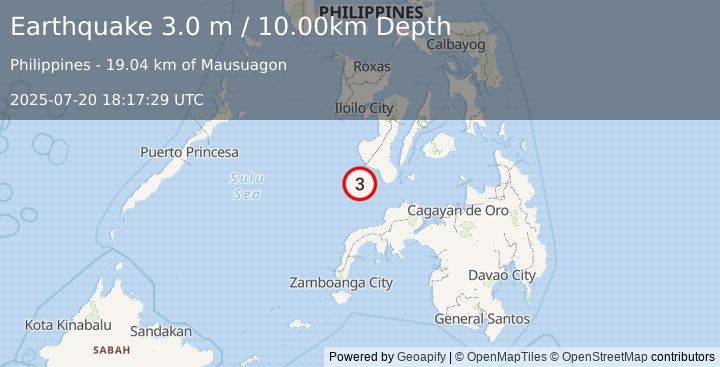 Earthquake NEGROS, PHILIPPINES (3.0 m) (2025-07-20 18:17:29 UTC)