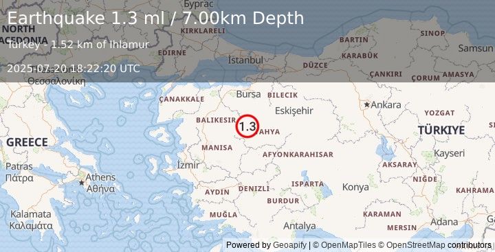 Earthquake WESTERN TURKEY (1.3 ml) (2025-07-20 18:22:20 UTC)