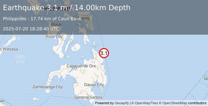 Earthquake MINDANAO, PHILIPPINES (3.1 m) (2025-07-20 18:28:40 UTC)