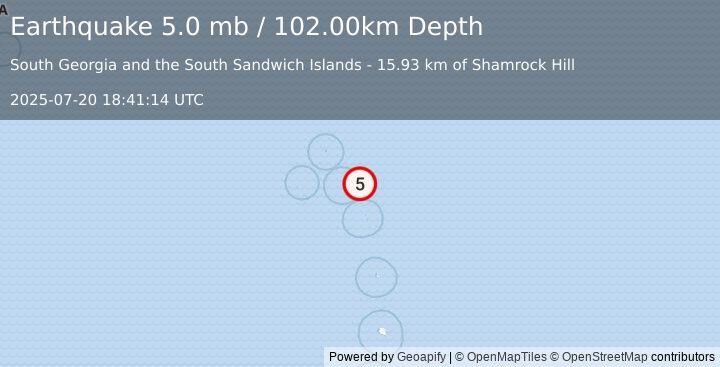Earthquake SOUTH SANDWICH ISLANDS REGION (4.9 mb) (2025-07-20 18:41:16 UTC)