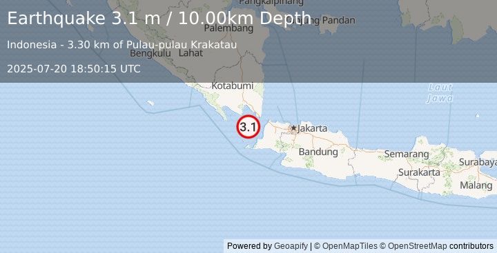 Earthquake SUNDA STRAIT, INDONESIA (3.1 m) (2025-07-20 18:50:15 UTC)