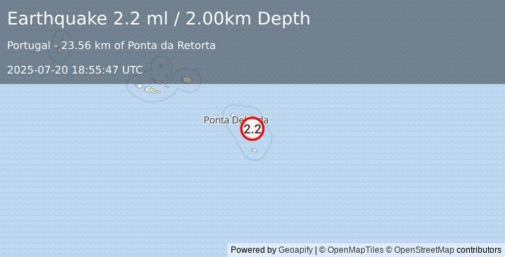 Earthquake AZORES ISLANDS, PORTUGAL (2.2 ml) (2025-07-20 18:55:47 UTC)