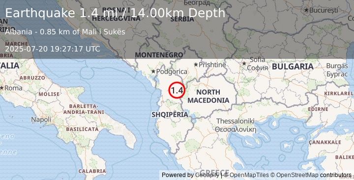 Earthquake SERBIA (2.0 ml) (2025-07-20 19:27:15 UTC)