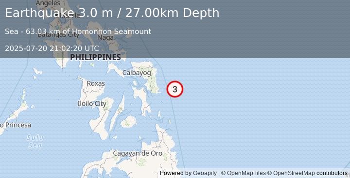 Earthquake PHILIPPINE ISLANDS REGION (3.0 m) (2025-07-20 21:02:20 UTC)