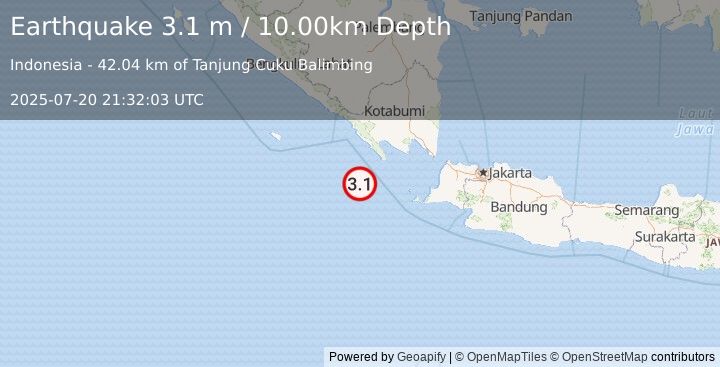 Earthquake SUNDA STRAIT, INDONESIA (3.1 m) (2025-07-20 21:32:03 UTC)