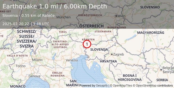 Earthquake SLOVENIA (1.0 ml) (2025-07-20 22:13:48 UTC)