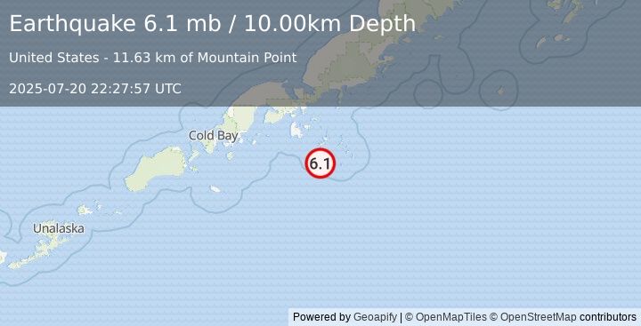 Earthquake SOUTH OF ALASKA (6.2 mw) (2025-07-20 22:28:01 UTC)
