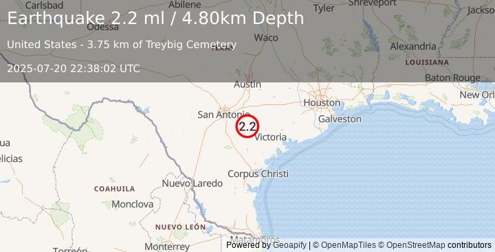 Earthquake SOUTHERN TEXAS (2.2 ml) (2025-07-20 22:38:02 UTC)