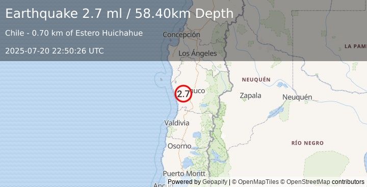 Earthquake ARAUCANIA, CHILE (2.7 ml) (2025-07-20 22:50:26 UTC)