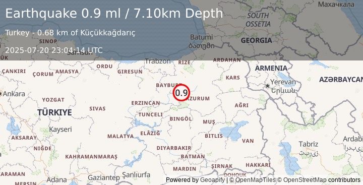 Earthquake EASTERN TURKEY (0.9 ml) (2025-07-20 23:04:14 UTC)