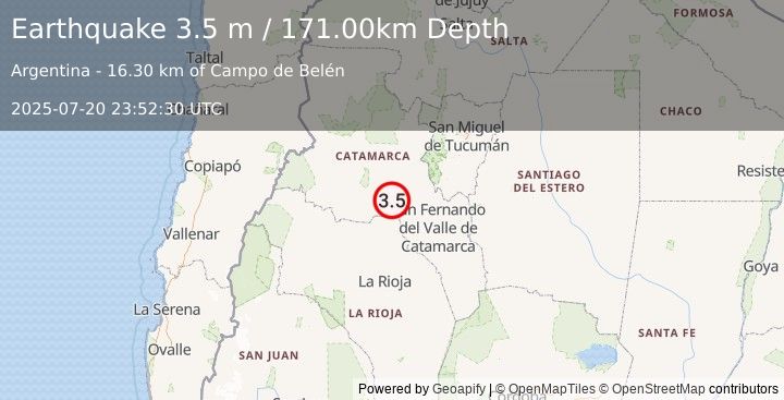 Earthquake CATAMARCA, ARGENTINA (3.5 m) (2025-07-20 23:52:30 UTC)