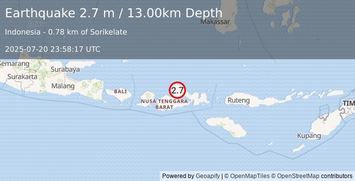 Earthquake SUMBAWA REGION, INDONESIA (2.7 m) (2025-07-20 23:58:17 UTC)