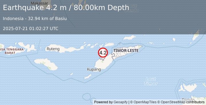 Earthquake KEPULAUAN ALOR, INDONESIA (4.2 m) (2025-07-21 01:02:27 UTC)