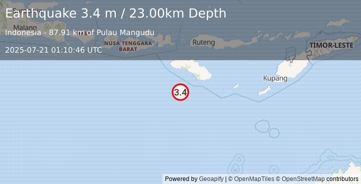 Earthquake SUMBA REGION, INDONESIA (3.4 m) (2025-07-21 01:10:46 UTC)